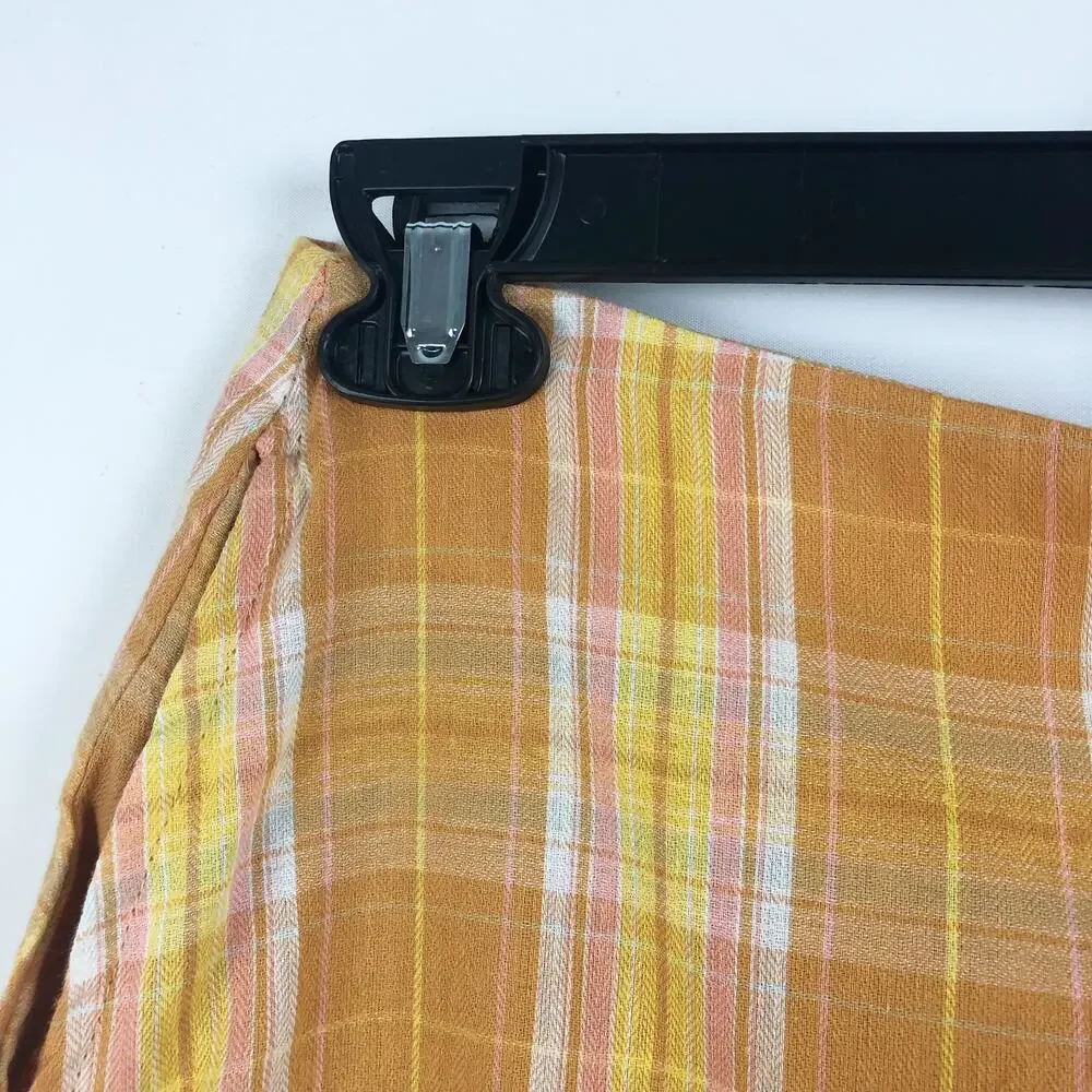 Lulu's Always Sunshine Mini Skirt Large Orange Multi Plaid High-Waisted NWT